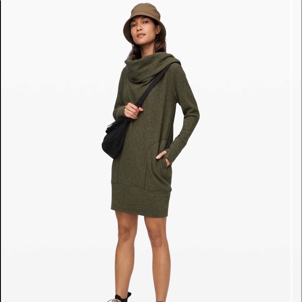 Lululemon Along The Way Dress Relaxed Fit Size XS Heathered Dark Olive